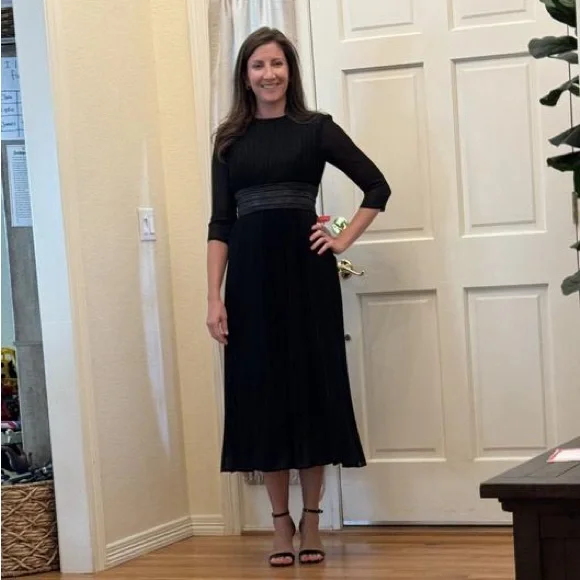 Mac Duggal 30750 Shimmering 3/4 Sleeve A-Line Midi Dress Size 8 NWT Black - Picture 2 of 12